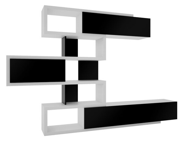 HILL nappali fal, 279x186,5x37,fehér/magasfényű fekete