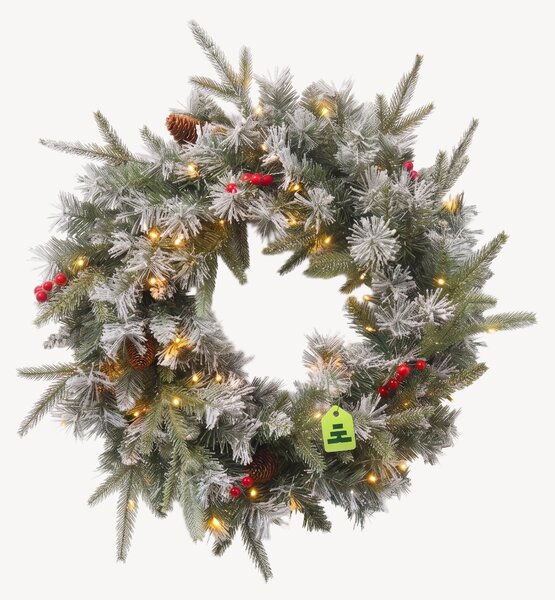 Havas díszített karácsonyi koszorú 50 LED