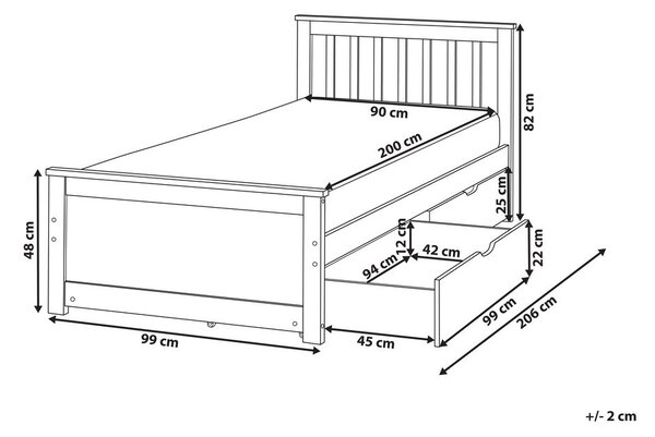 Ágy 2 fiókkal Fenyő OLENDON 90 x 200 cm Fehér
