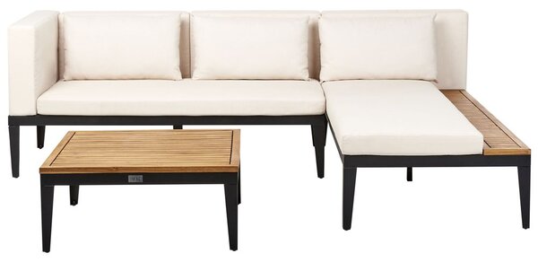 Kerti sarok ülőgarnitúra 3 személyes BRACCIANO Bal oldali Világosbézs Tanúsított akácfa
