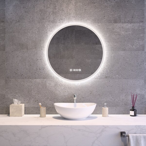 Kerek Led tükör Ø60cm Welland Alpha | Páramentesítő - Óra - Fényerő + színhőfok állítás