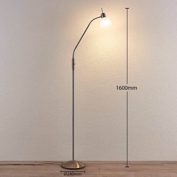 Lindby állólámpa Gwendolin, 160 cm, üveg, E14, állítható, Alu / szürke / cink, Nappali / Étkező, fém, Modern