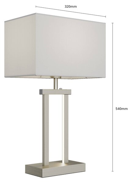 Lindby Sigurd asztali lámpa, fehér, szövet, magasság 54cm, E27, dimmelhető, Alu / szürke / cink, Nappali / Étkező, Textil / szövet / selyem, Modern