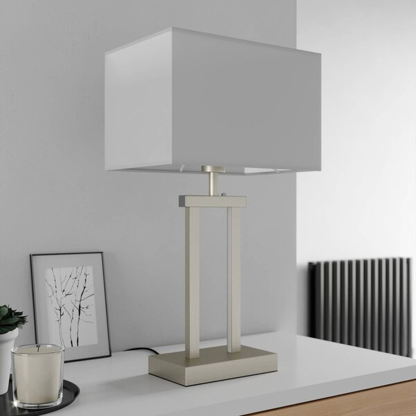 Lindby Sigurd asztali lámpa, fehér, szövet, magasság 54cm, E27, dimmelhető, Alu / szürke / cink, Nappali / Étkező, Textil / szövet / selyem, Modern