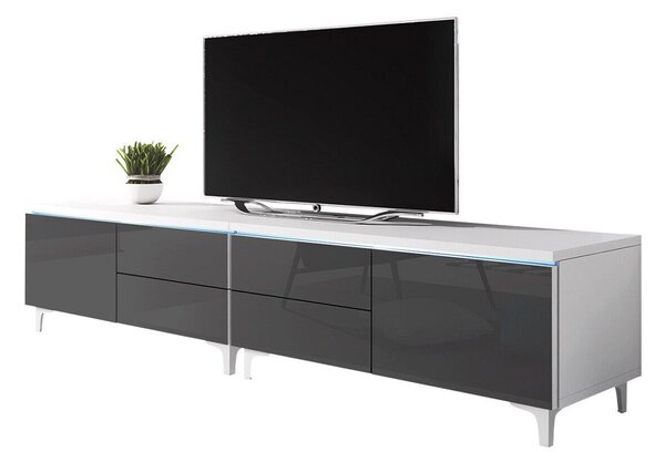 TV-állvány Hortus I, Laminált forgácslap, 43x200x45cm, Fényes szürke, Fehér