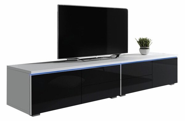 TV-állvány Hortus, Laminált forgácslap, 35x200x45cm, Fényes fekete, Fehér