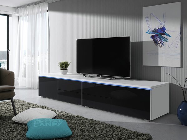 TV-állvány Hortus, Laminált forgácslap, 35x200x45cm, Fényes fekete, Fehér