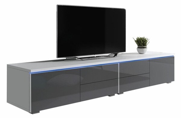 TV-állvány Hortus, Laminált forgácslap, 35x200x45cm, Fényes szürke, Fehér