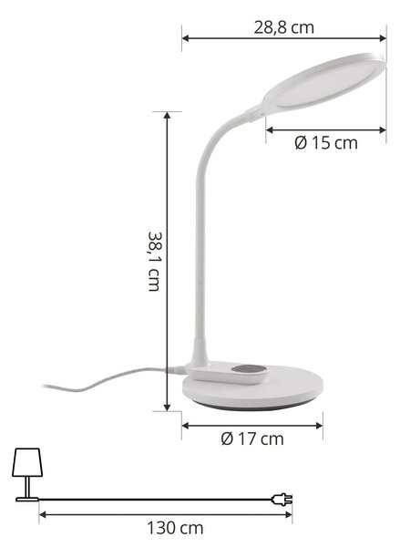Lindby LED asztali lámpa Valtaria, fehér, CCT, dimmelhető, dimmelhető, Fehér / opál, Dolgozószoba / Iroda, Műanyag, Modern