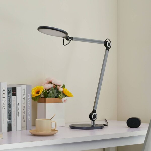 Lindby LED-es asztali lámpa Nyxaris, szürke, fém, CCT, 50 cm, dimmelhető, Alu / szürke / cink, Dolgozószoba / Iroda, Műanyag, Modern