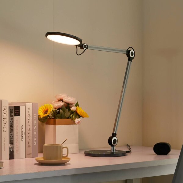 Lindby LED-es asztali lámpa Nyxaris, szürke, fém, CCT, 50 cm, dimmelhető, Alu / szürke / cink, Dolgozószoba / Iroda, Műanyag, Modern