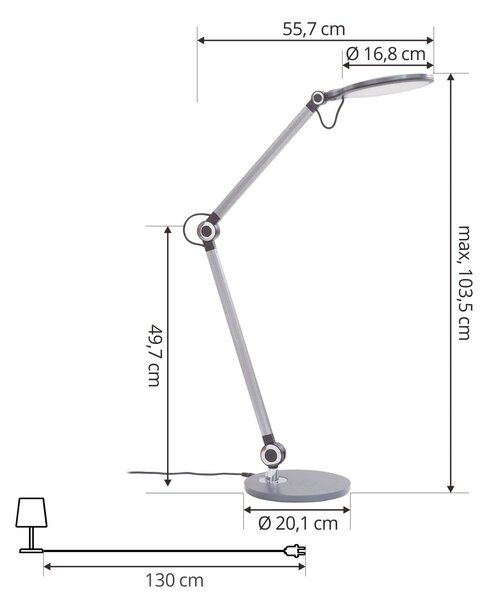 Lindby LED-es asztali lámpa Nyxaris, szürke, fém, CCT, 50 cm, dimmelhető, Alu / szürke / cink, Dolgozószoba / Iroda, Műanyag, Modern