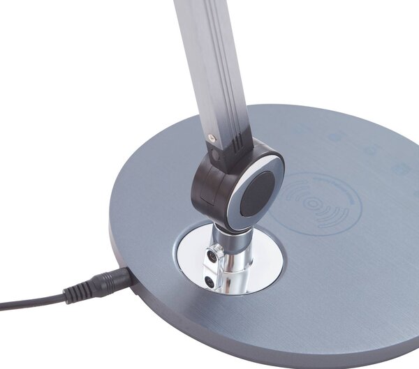 Lindby LED-es asztali lámpa Nyxaris, szürke, fém, CCT, 50 cm, dimmelhető, Alu / szürke / cink, Dolgozószoba / Iroda, Műanyag, Modern