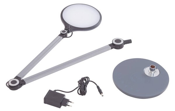Lindby LED-es asztali lámpa Nyxaris, szürke, fém, CCT, 50 cm, dimmelhető, Alu / szürke / cink, Dolgozószoba / Iroda, Műanyag, Modern