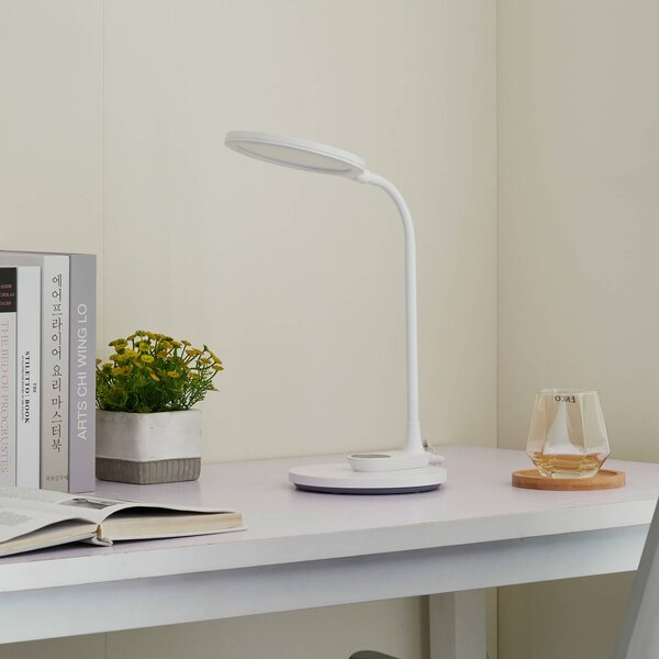 Lindby LED asztali lámpa Valtaria, fehér, CCT, dimmelhető, dimmelhető, Fehér / opál, Dolgozószoba / Iroda, Műanyag, Modern