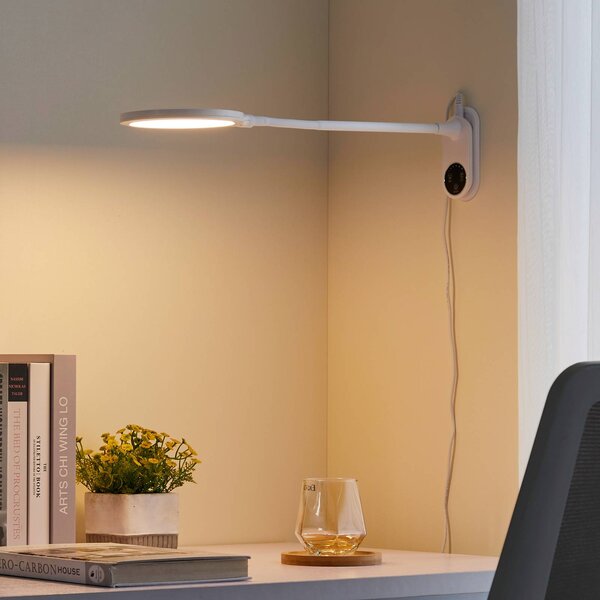 Lindby LED asztali lámpa Valtaria, fehér, CCT, dimmelhető, dimmelhető, Fehér / opál, Dolgozószoba / Iroda, Műanyag, Modern