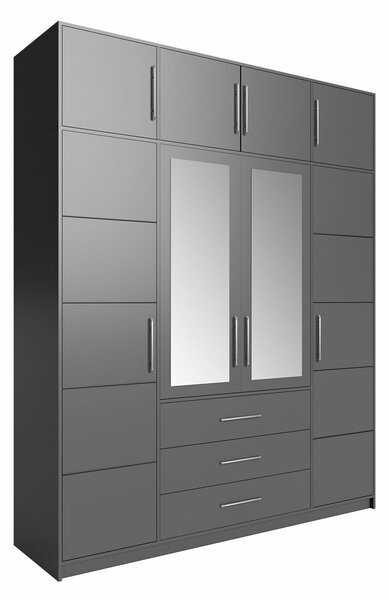 Gardróbszekrény Dortivu I, Laminált forgácslap, 245x196x58cm, Grafit
