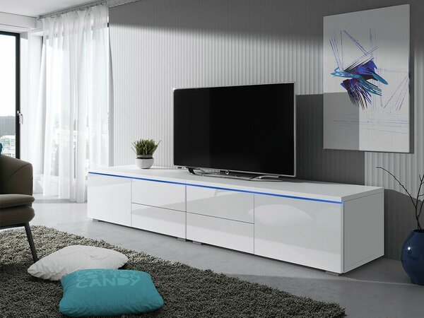 TV-állvány Hortus, Laminált forgácslap, 35x200x45cm, Fényes fehér, Fehér