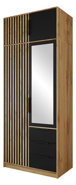 Gardróbszekrény Collis, Laminált forgácslap, 200x100x58cm, Fekete, Wotan tölgy