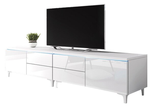 TV-állvány Hortus I, Laminált forgácslap, 43x200x45cm, Fényes fehér, Fehér