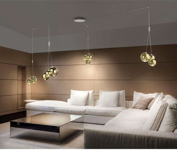 Függőlámpa Lodes, dimmable, Arany / Sárgaréz, Étkező, Üveg