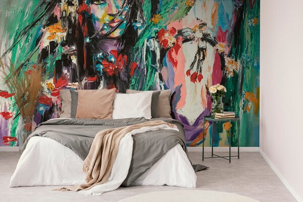 Tapéta olajfestmény nő a ló közelében