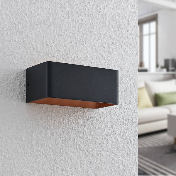 Arcchio LED fali lámpa Karam, 20 cm, fekete, fém, fel/le, fel/le, Fekete, Nappali / Étkező, Alumínium, Modern