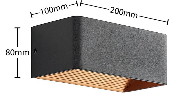 Arcchio LED fali lámpa Karam, 20 cm, fekete, fém, fel/le, fel/le, Fekete, Nappali / Étkező, Alumínium, Modern