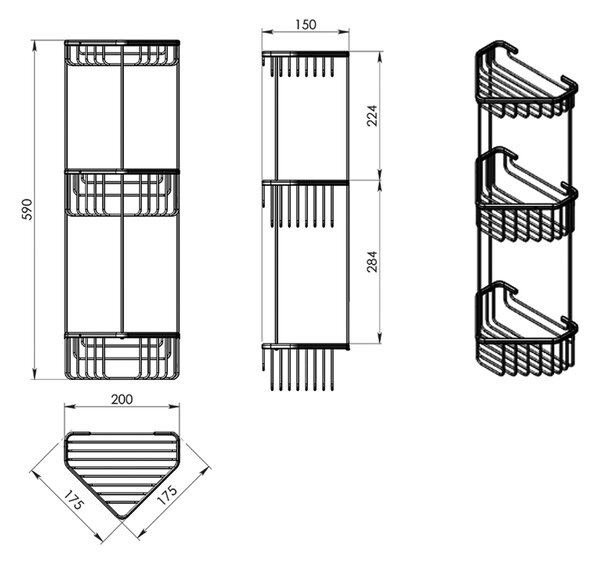 Gedy Gedy, SMART háromszintes sarokpolc 200x590x150 mm, króm, 2484