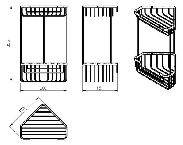 Gedy Sapho, SMART kétszintes sarokpolc 200x325x151mm, fekete matt