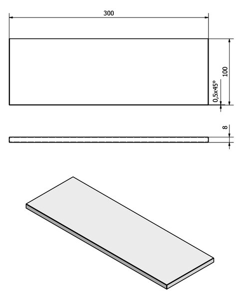 Sapho Sapho, Polc 300x100x8mm, tejüveg, 22479