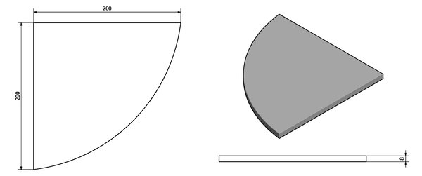 Sapho Sapho, X-ROUND üveg sarokpolc, negyedkör 200x200mm, króm/átlátszó üveg, XR009-11