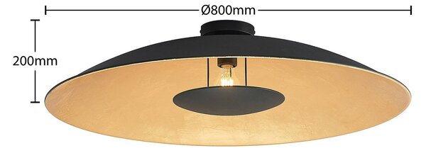 Lindby mennyezeti lámpa Narisara, Ø 80 cm, E27, fekete-arany, dimmelhető, Fekete, Nappali / Étkező, fém, Modern