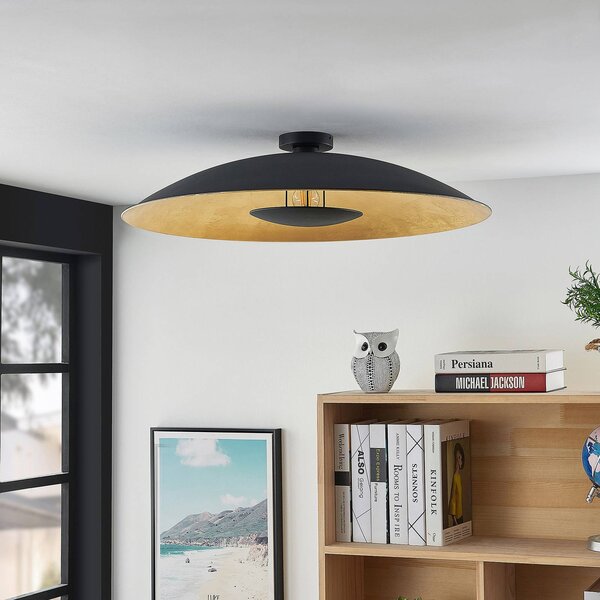 Lindby mennyezeti lámpa Narisara, Ø 80 cm, E27, fekete-arany, dimmelhető, Fekete, Nappali / Étkező, fém, Modern
