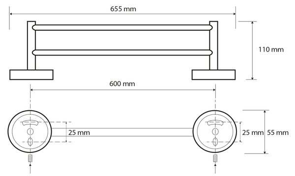 Sapho Sapho, X-ROUND E dupla törölközőtartó 655mm, króm, XR423