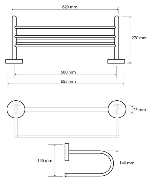 Sapho Sapho, X-ROUND E törölközőtartó U típus, 650mm, króm, XR418