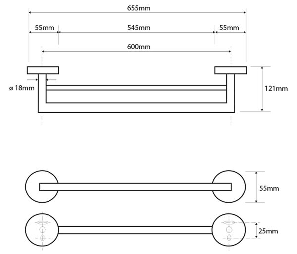 Sapho Sapho, X-ROUND dupla törölközőtartó 655mm, króm, XR401