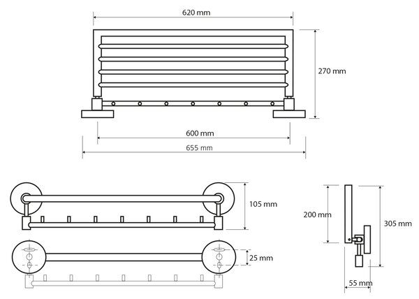 Sapho Sapho, X-ROUND összecsukható törülközőtartó akasztókkal 650mm, króm, XR422