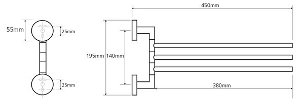 Sapho Sapho, X-ROUND hármas törülközőtartó forgatható 450mm, króm, XR407