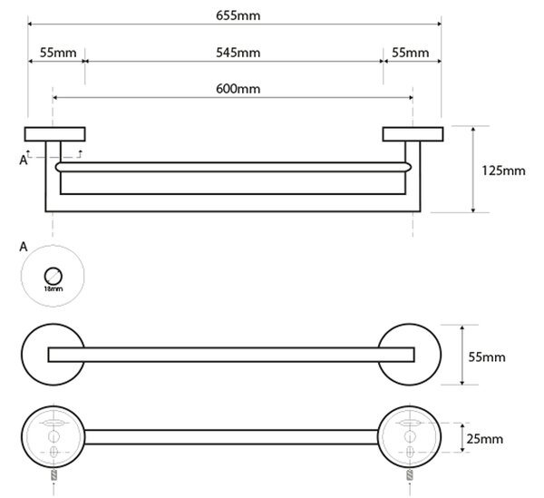 Sapho Sapho, X-STEEL dupla törölközőtartó 655 mm, szálcsiszolt rozsdamentes acél, XS403