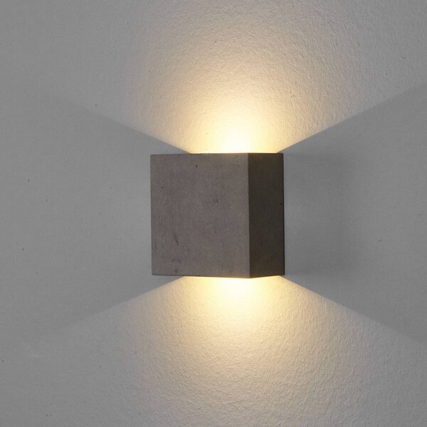 Lindby LED fali lámpa Yva, szürke, beton, 13 x cm, fel/le, fel/le, Alu / szürke / cink, Folyosó, Beton, Modern