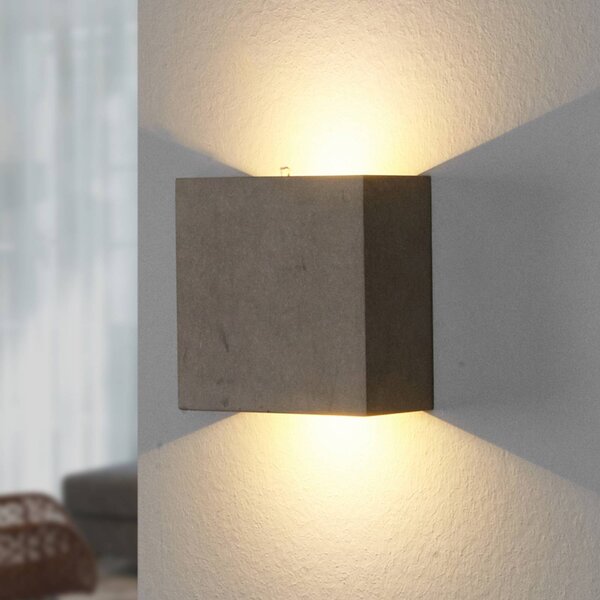 Lindby LED fali lámpa Yva, szürke, beton, 13 x cm, fel/le, fel/le, Alu / szürke / cink, Folyosó, Beton, Modern