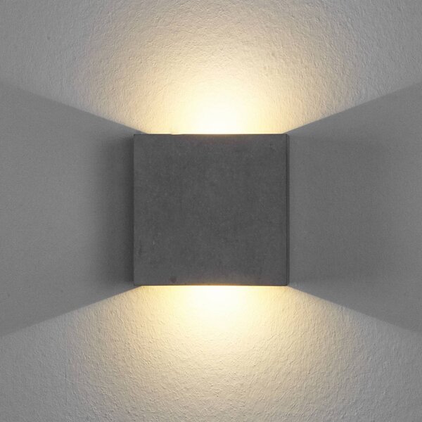 Lindby LED fali lámpa Yva, szürke, beton, 13 x cm, fel/le, fel/le, Alu / szürke / cink, Folyosó, Beton, Modern