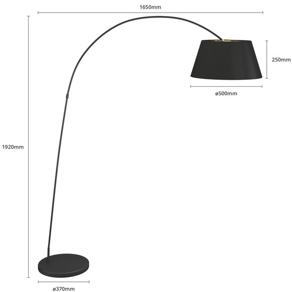Lindby Esti állólámpa, fekete/arany, szövet, magasság 192cm, Fekete, Nappali / Étkező, Textil / szövet / selyem, Modern