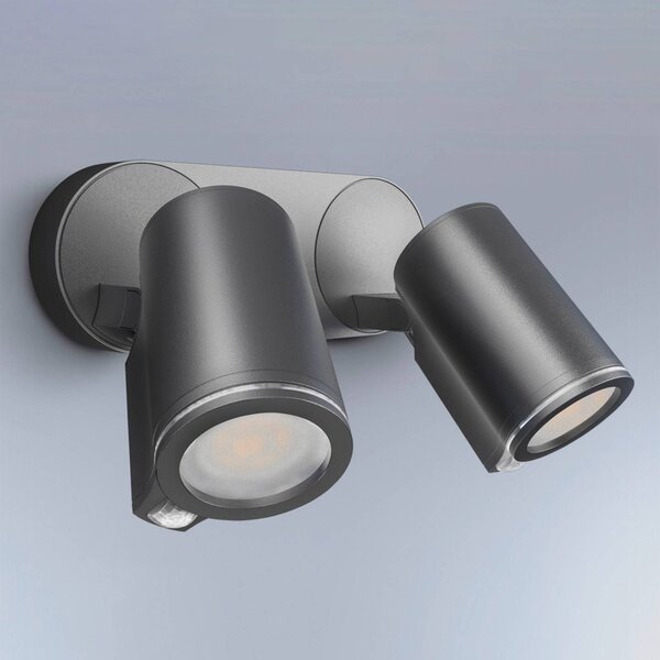 STEINEL Smart Sensor kültéri spotlámpa One SC, 2 izzós, antracit, IP44, Fekete, Alumínium, Modern