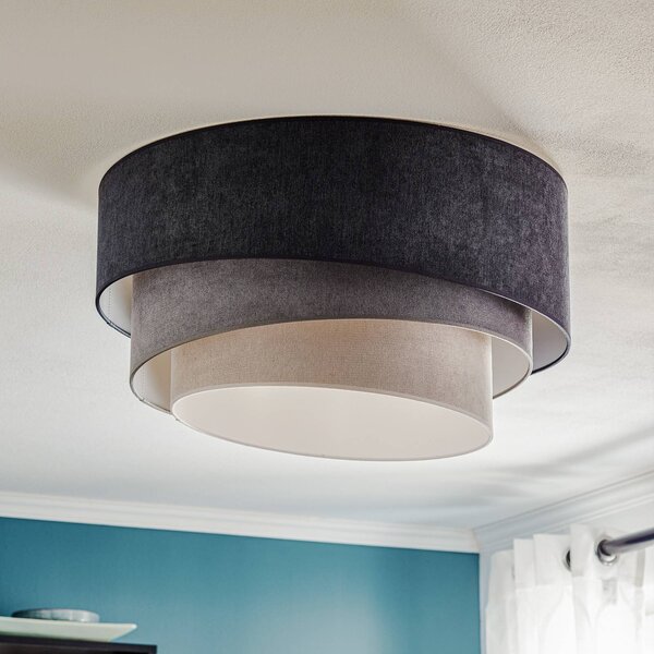 Duolla Mennyezeti lámpa Pastell Trio Ø 60 cm, 3 szürke árnyalatban, dimmelhető, Alu / szürke / cink, Nappali / Étkező, Textil / szövet / selyem, Fiatalos életstílus