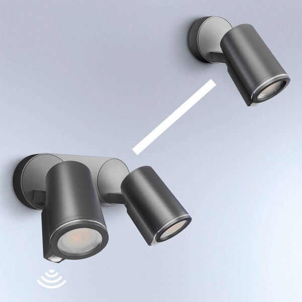 STEINEL Smart Sensor kültéri spotlámpa One SC, 2 izzós, antracit, IP44, Fekete, Alumínium, Modern