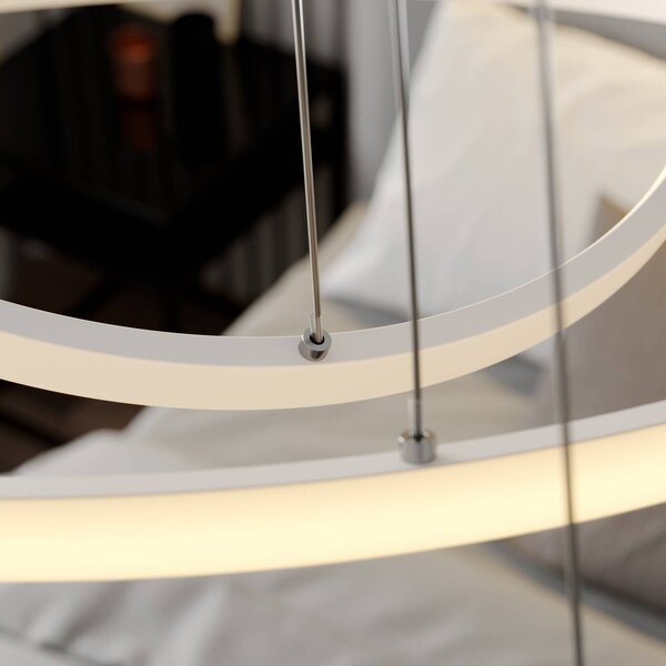 Lucande LED függő világítás Ezana, fehér, fém, Ø 80 cm, dimmelhető, Fehér / opál, Nappali / Étkező, fém, Modern