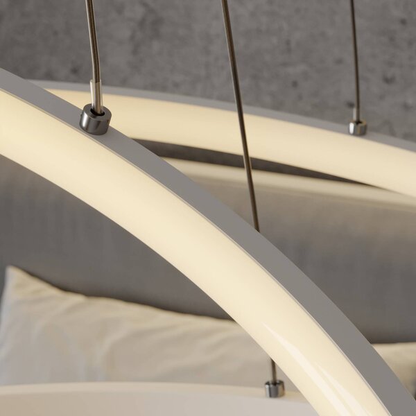 Lucande LED függő világítás Ezana, fehér, fém, Ø 80 cm, dimmelhető, Fehér / opál, Nappali / Étkező, fém, Modern
