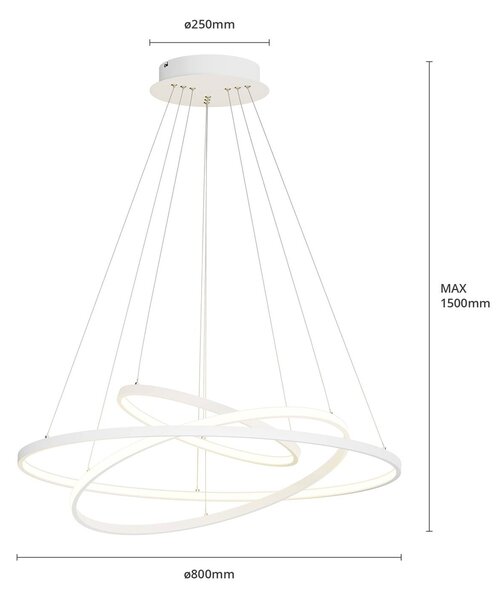 Lucande LED függő világítás Ezana, fehér, fém, Ø 80 cm, dimmelhető, Fehér / opál, Nappali / Étkező, fém, Modern